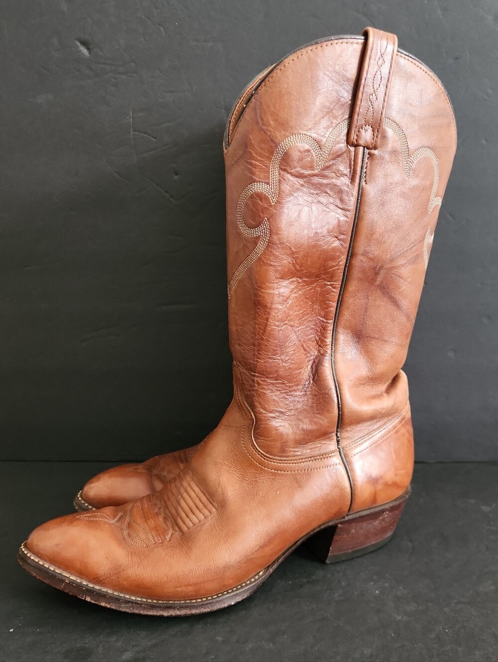 Vintage J. Chisholm Cowboy Boots Men's 11D Western Leather USA Made Brown